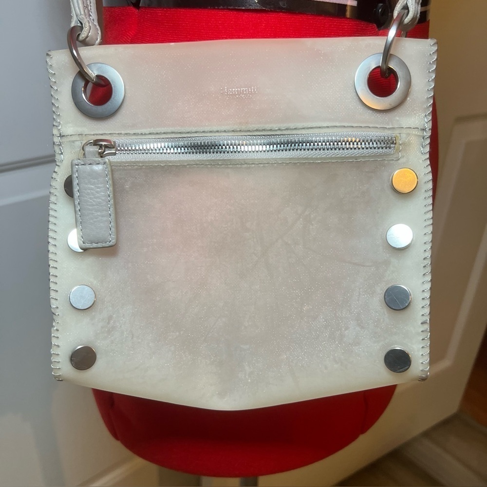 Hanmitt Tony Small Semi Clear PVC Crossbody, Paved Gray Leather Strap - Picture 2 of 7